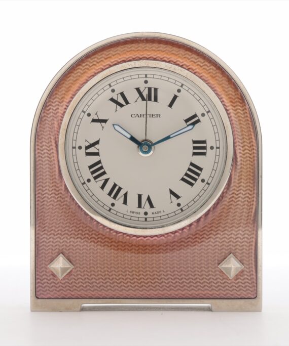 Cartier Stainless Steel and Lacquer Arched Desk Clock Ref 2746