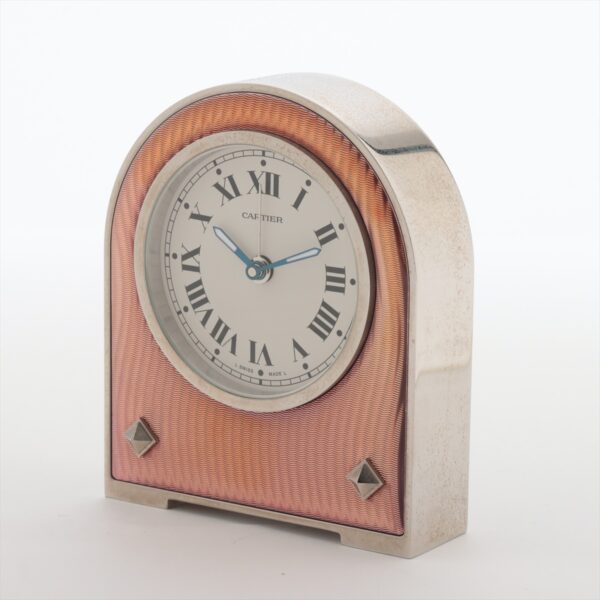 Cartier Stainless Steel and Lacquer Arched Desk Clock Ref 2746